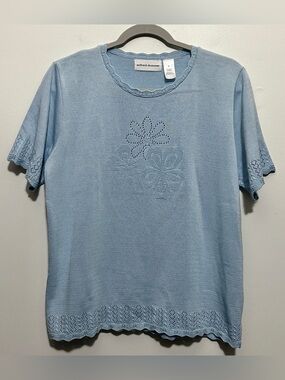 Vintage Alfred Dunner Grandmacore Floral Blue Knit Top Women’s Size M